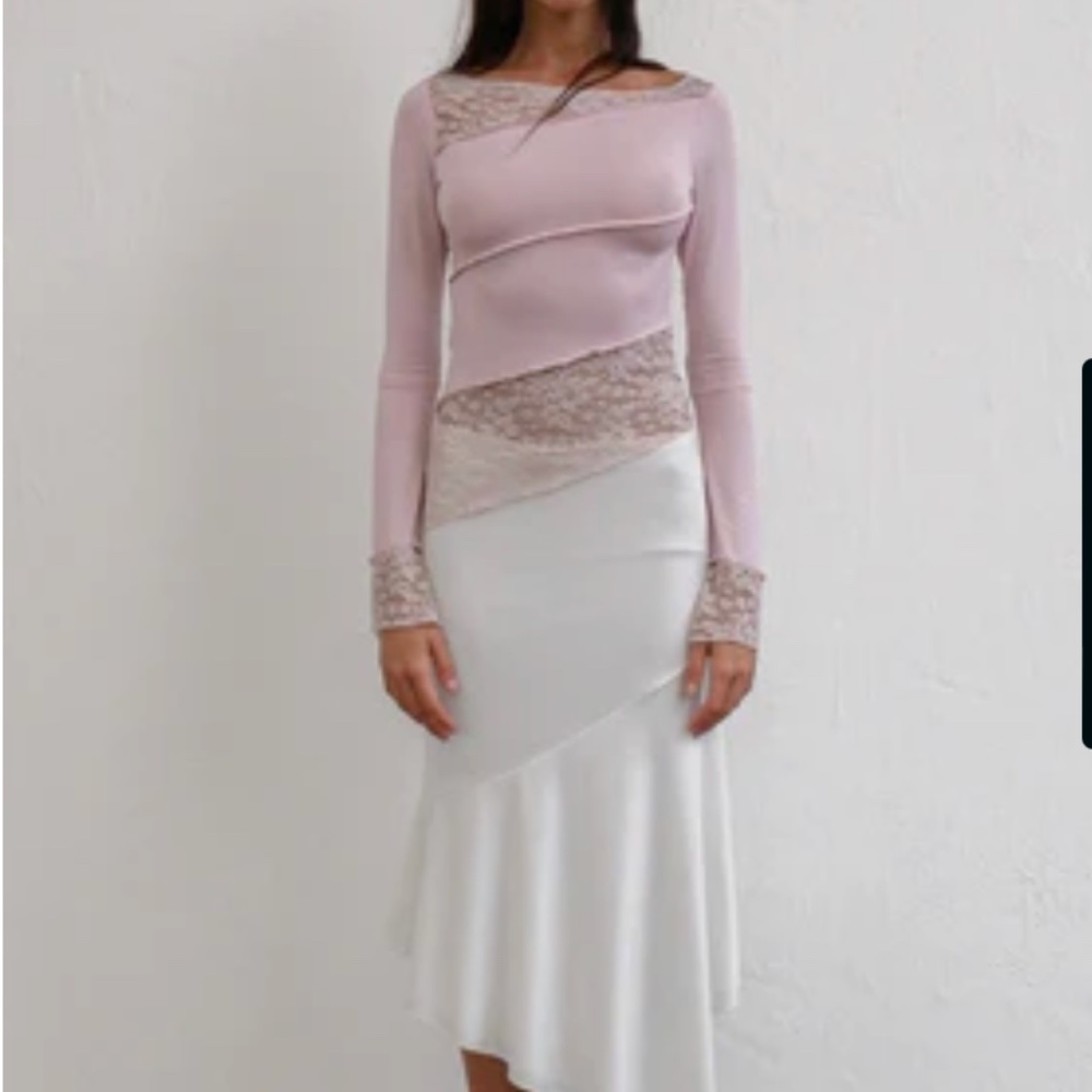 Motel Rocks Lucca Long Sleeve Top In Lace Pink Lotus